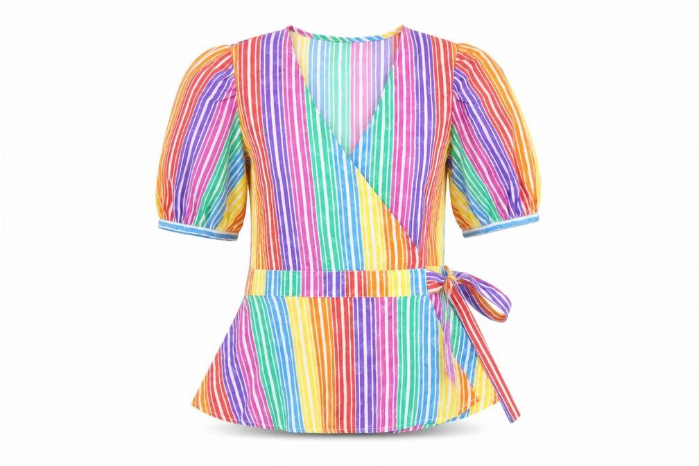 Find Womens Multicoloured Striped Polyester Wrap Blouse Size 10 V-Neck