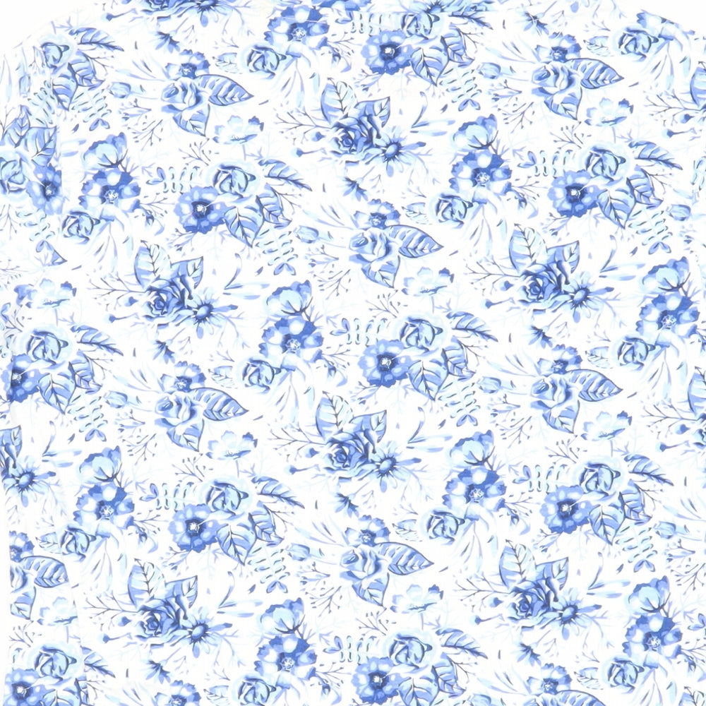 Jessi Womens Blue Floral Cotton Basic T-Shirt Size S Crew Neck