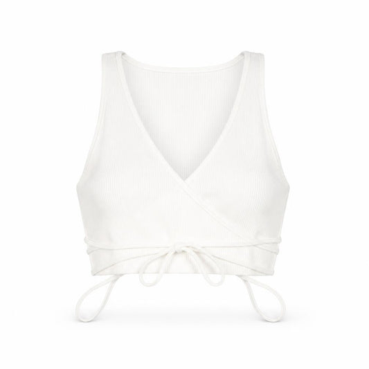 Zara Womens White Cotton Cropped Tank Size L V-Neck - Ribbed