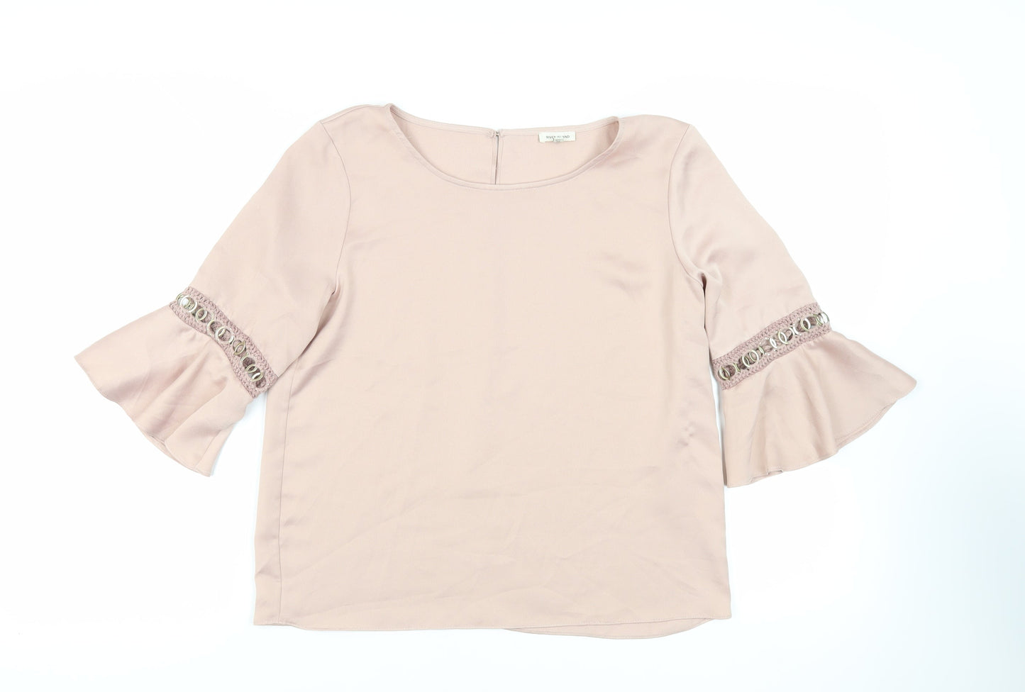 River Island Womens Pink Polyester Basic Blouse Size 10 Boat Neck - Sleeve Detail