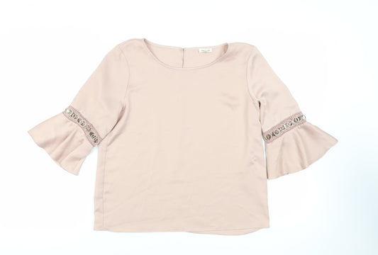 River Island Womens Pink Polyester Basic Blouse Size 10 Boat Neck - Sleeve Detail