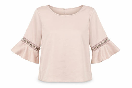 River Island Womens Pink Polyester Basic Blouse Size 10 Boat Neck - Sleeve Detail