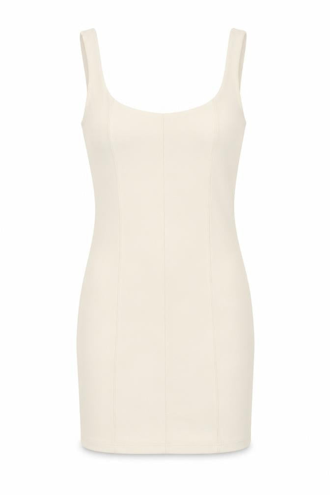 Stradivarius Womens Ivory Polyester Tank Dress Size S Scoop Neck Pullover - Ribbed