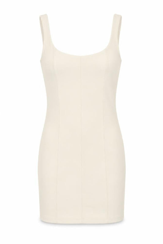 Stradivarius Womens Ivory Polyester Tank Dress Size S Scoop Neck Pullover - Ribbed