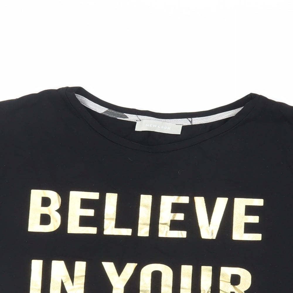 New Look Womens Black Cotton Basic T-Shirt Size S Crew Neck - Elf