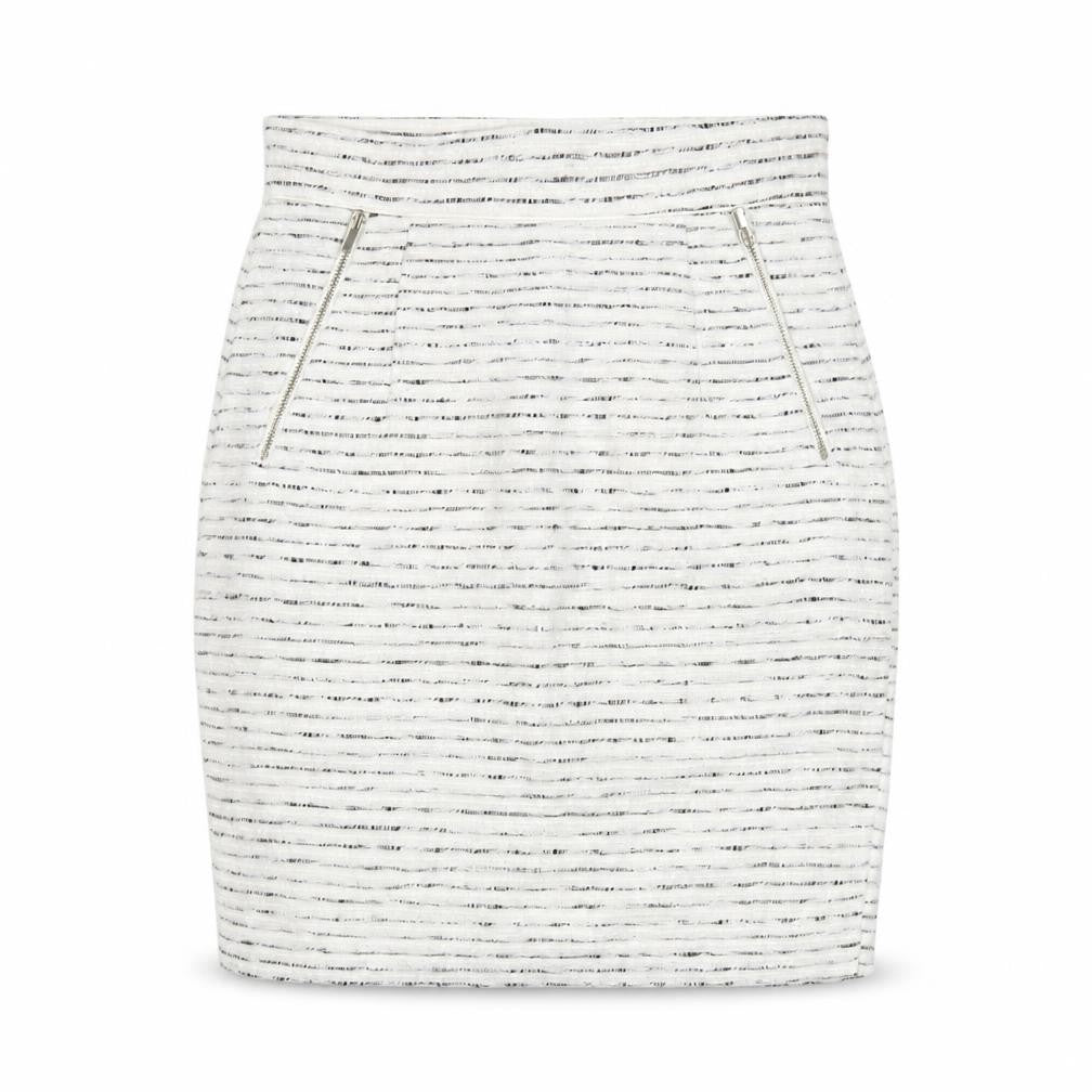 H&M Womens White Striped Polyester Straight & Pencil Skirt Size 8 Zip - Lined Pockets