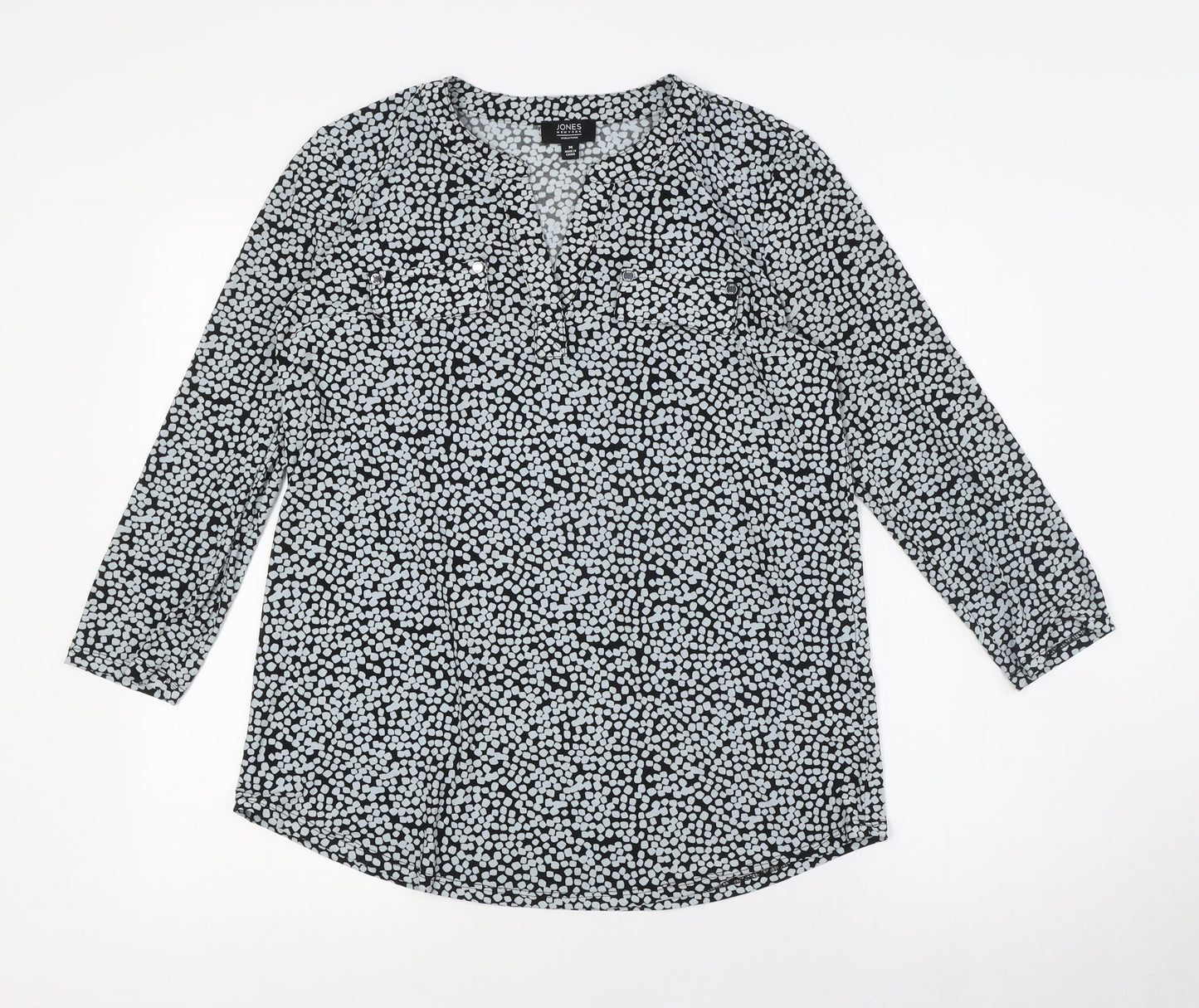 Jones New York Womens Grey Polyester Basic Button-Up Size M V-Neck