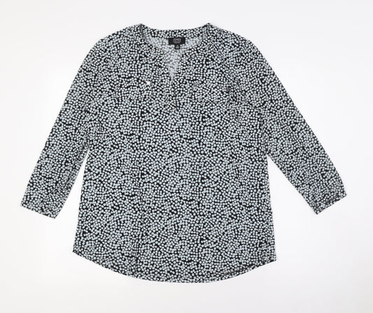 Jones New York Womens Grey Polyester Basic Button-Up Size M V-Neck