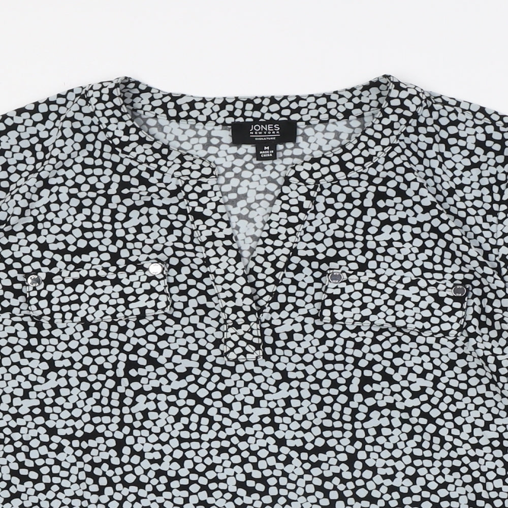 Jones New York Womens Grey Polyester Basic Button-Up Size M V-Neck