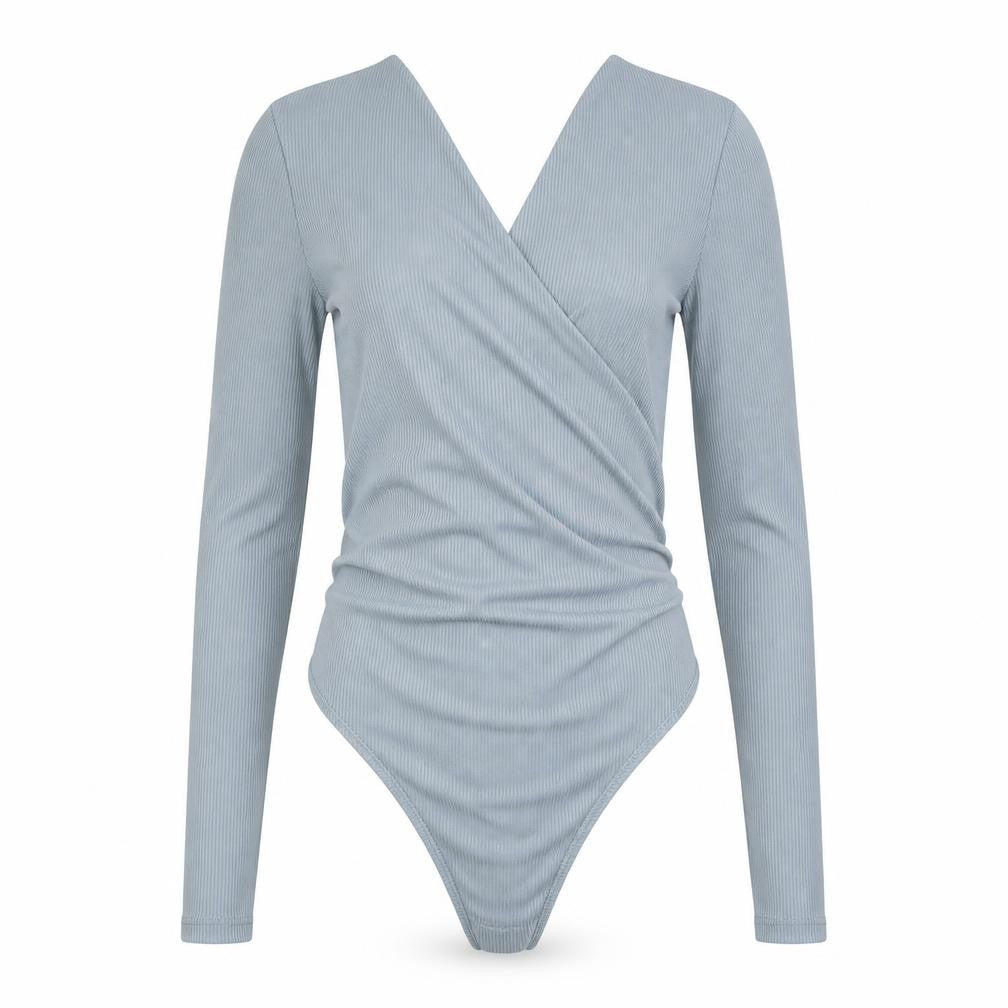 Topshop Womens Grey Polyester Bodysuit One-Piece Size 6 Snap - Ribbed