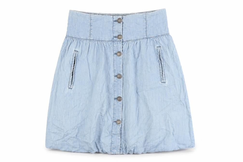 zeana Womens Blue Cotton A-Line Skirt Size S Button