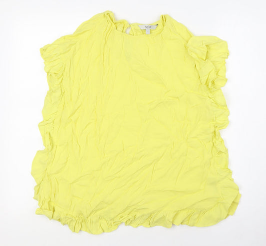 NEXT Womens Yellow Viscose Basic Button-Up Size 12 Round Neck - Ruffles