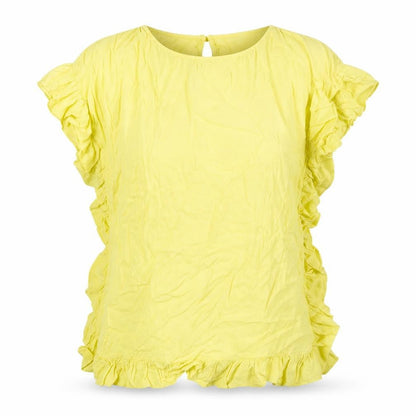 Next Womens Yellow Viscose Basic Button-Up Size 12 Round Neck - Ruffles