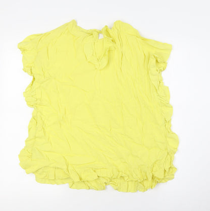 Next Womens Yellow Viscose Basic Button-Up Size 12 Round Neck - Ruffles