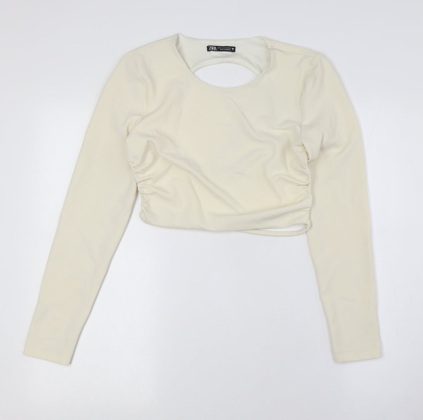Zara Womens Ivory Polyester Cropped Button-Up Size M Round Neck - Backless