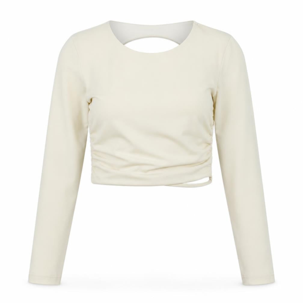 Zara Womens Ivory Polyester Cropped Button-Up Size M Round Neck - Backless