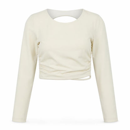 Zara Womens Ivory Polyester Cropped Button-Up Size M Round Neck - Backless