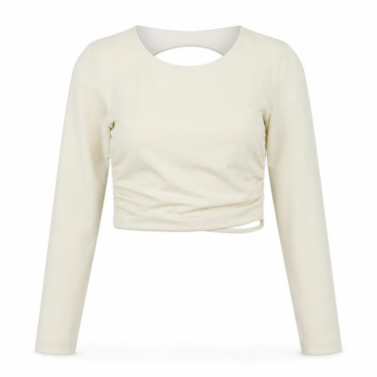 Zara Womens Ivory Polyester Cropped Button-Up Size M Round Neck - Backless