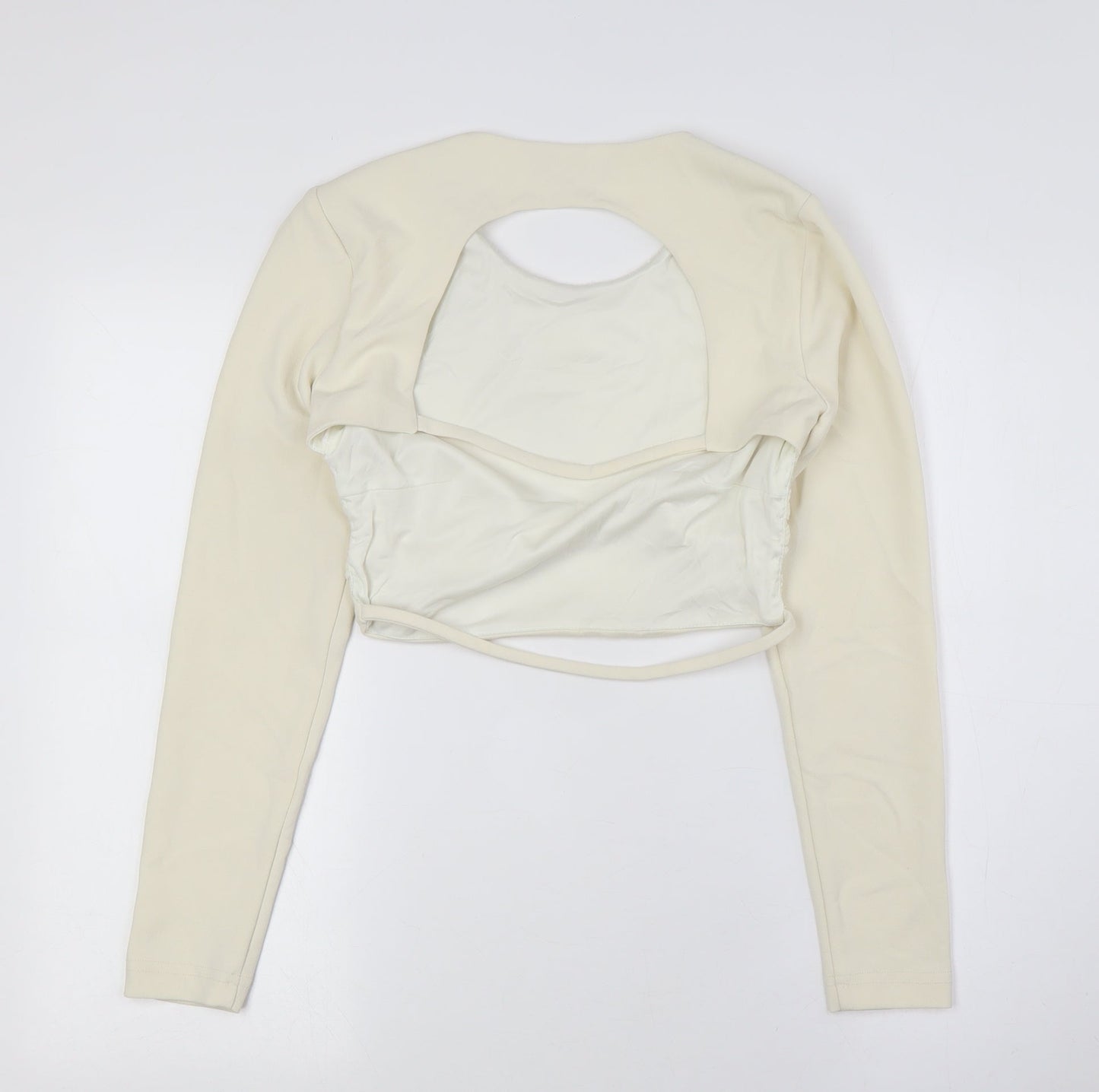 Zara Womens Ivory Polyester Cropped Button-Up Size M Round Neck - Backless