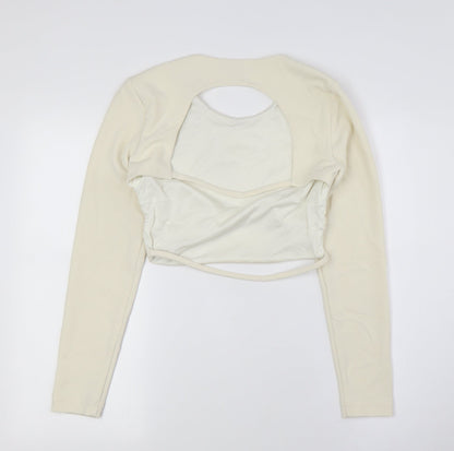 Zara Womens Ivory Polyester Cropped Button-Up Size M Round Neck - Backless