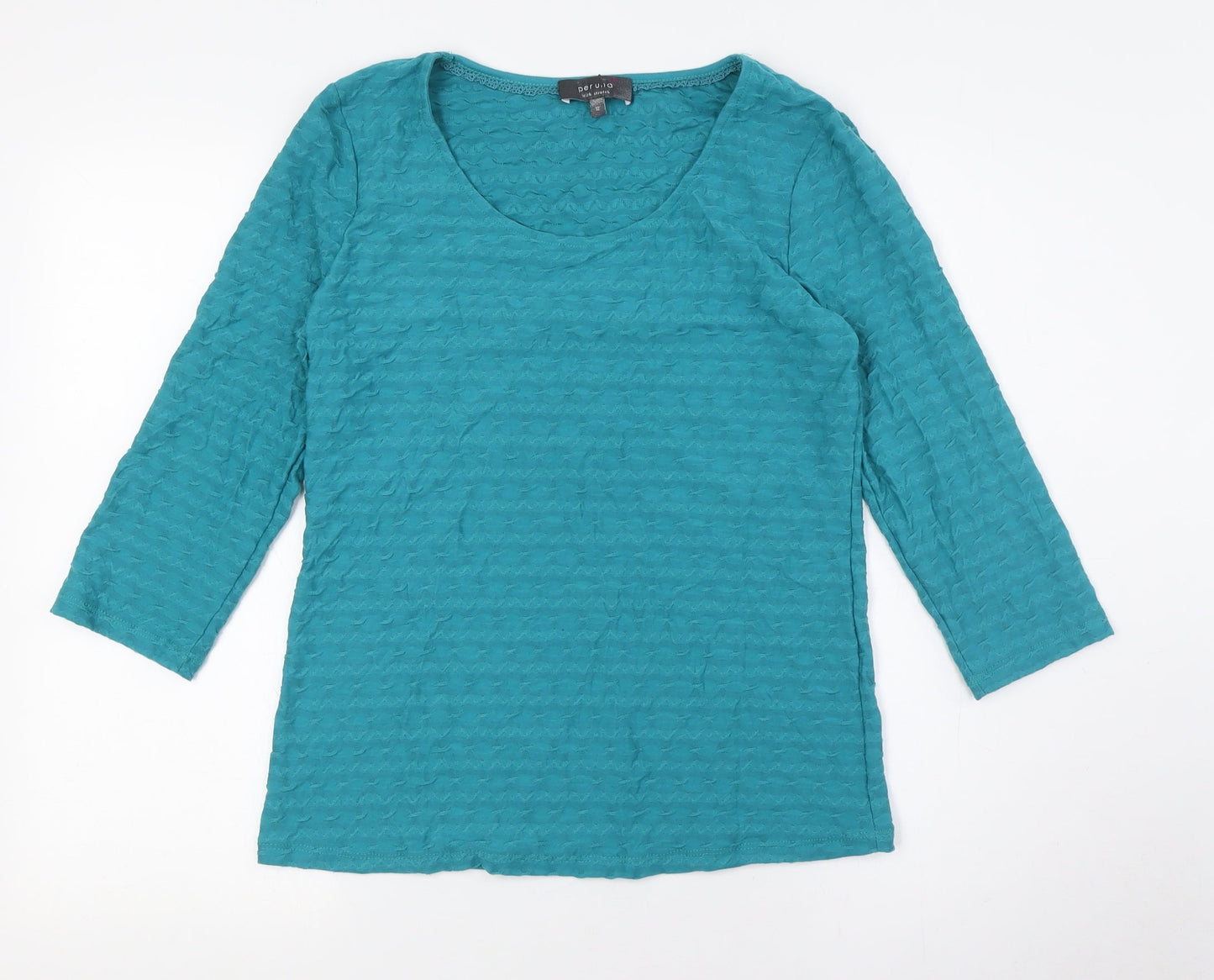 Per Una Womens Green Polyester Basic Button-Up Size 12 Round Neck