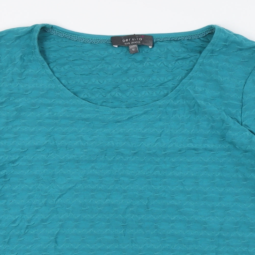 Per Una Womens Green Polyester Basic Button-Up Size 12 Round Neck