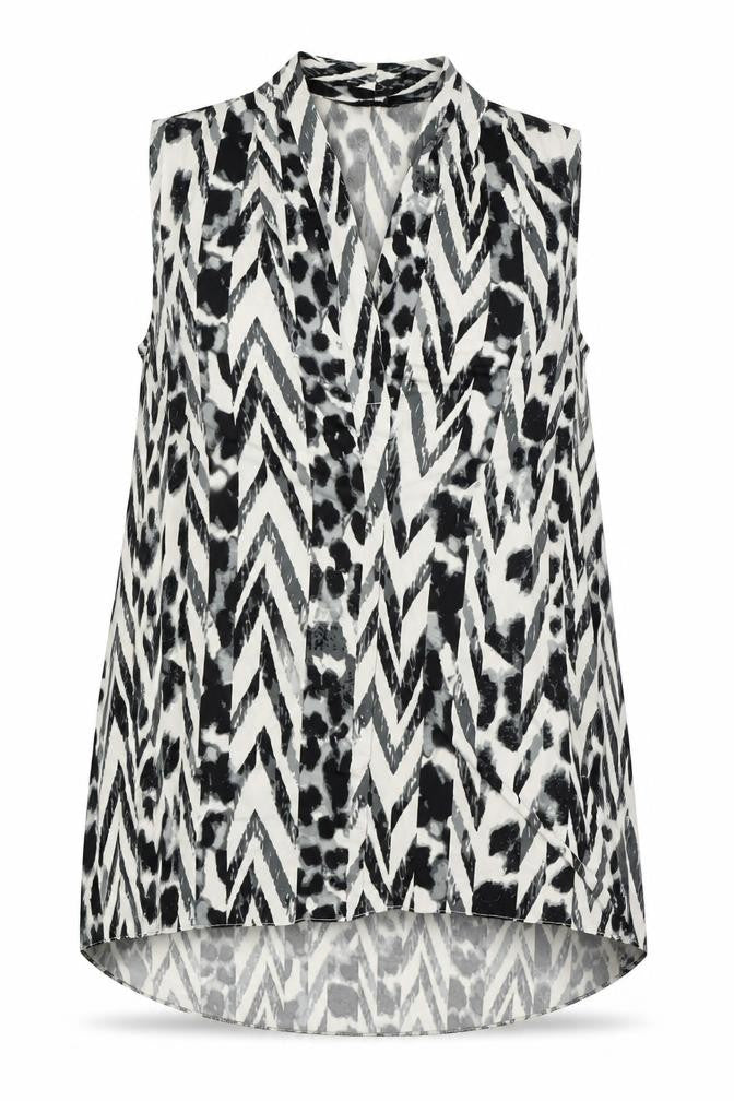 Classics Womens White Animal Print Polyester Basic Button-Up Size 12 V-Neck