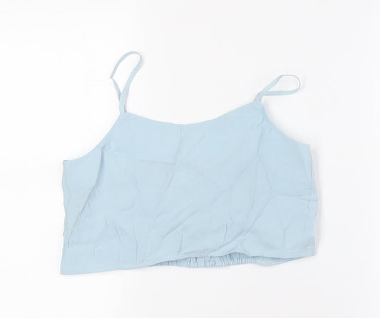Zara Girls Blue Modal Cropped Button-Up Size 13-14 Years Scoop Neck