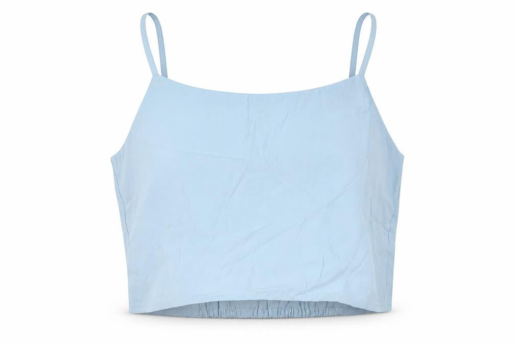 Zara Girls Blue Modal Cropped Button-Up Size 13-14 Years Scoop Neck