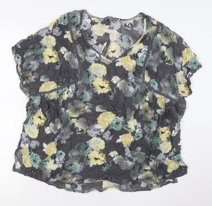 Next Womens Grey Floral Viscose Basic Button-Up Size 18 V-Neck