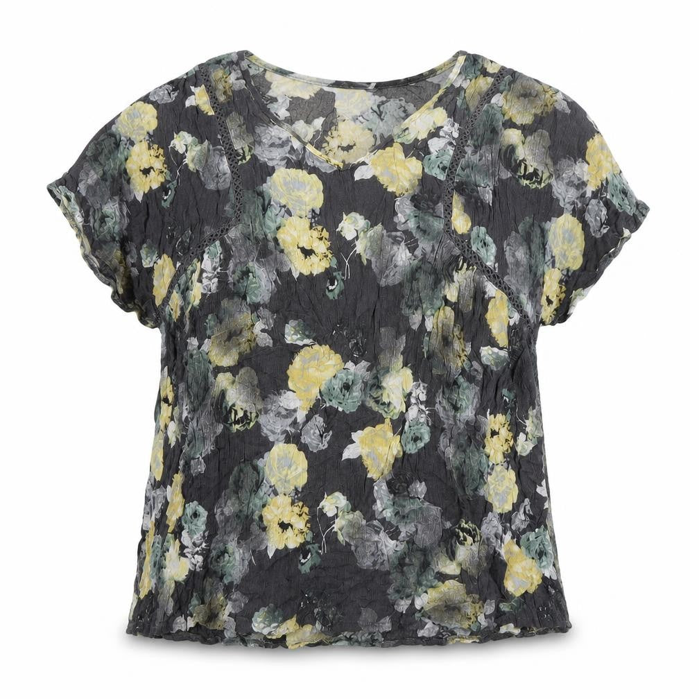 NEXT Womens Grey Floral Viscose Basic Button-Up Size 18 V-Neck