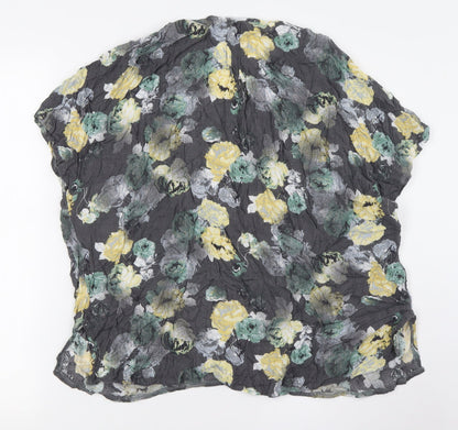 Next Womens Grey Floral Viscose Basic Button-Up Size 18 V-Neck