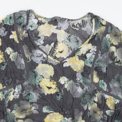 Next Womens Grey Floral Viscose Basic Button-Up Size 18 V-Neck