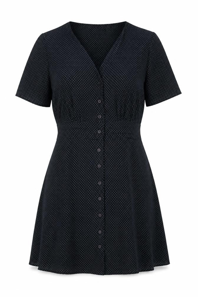 Topshop Womens Black Plaid Polyester A-Line Size 10 V-Neck Button