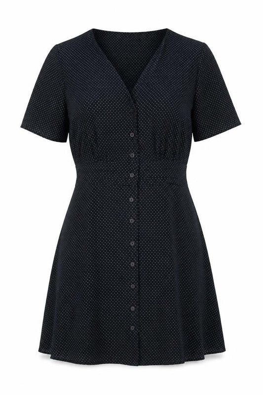 Topshop Womens Black Plaid Polyester A-Line Size 10 V-Neck Button