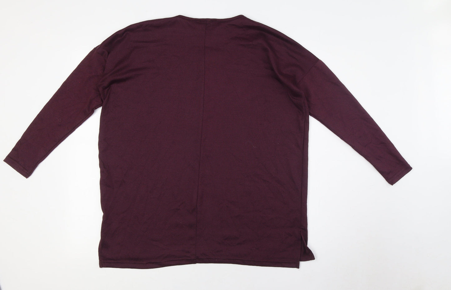 New Look Womens Purple Polyester Basic Button-Up Size 12 Round Neck