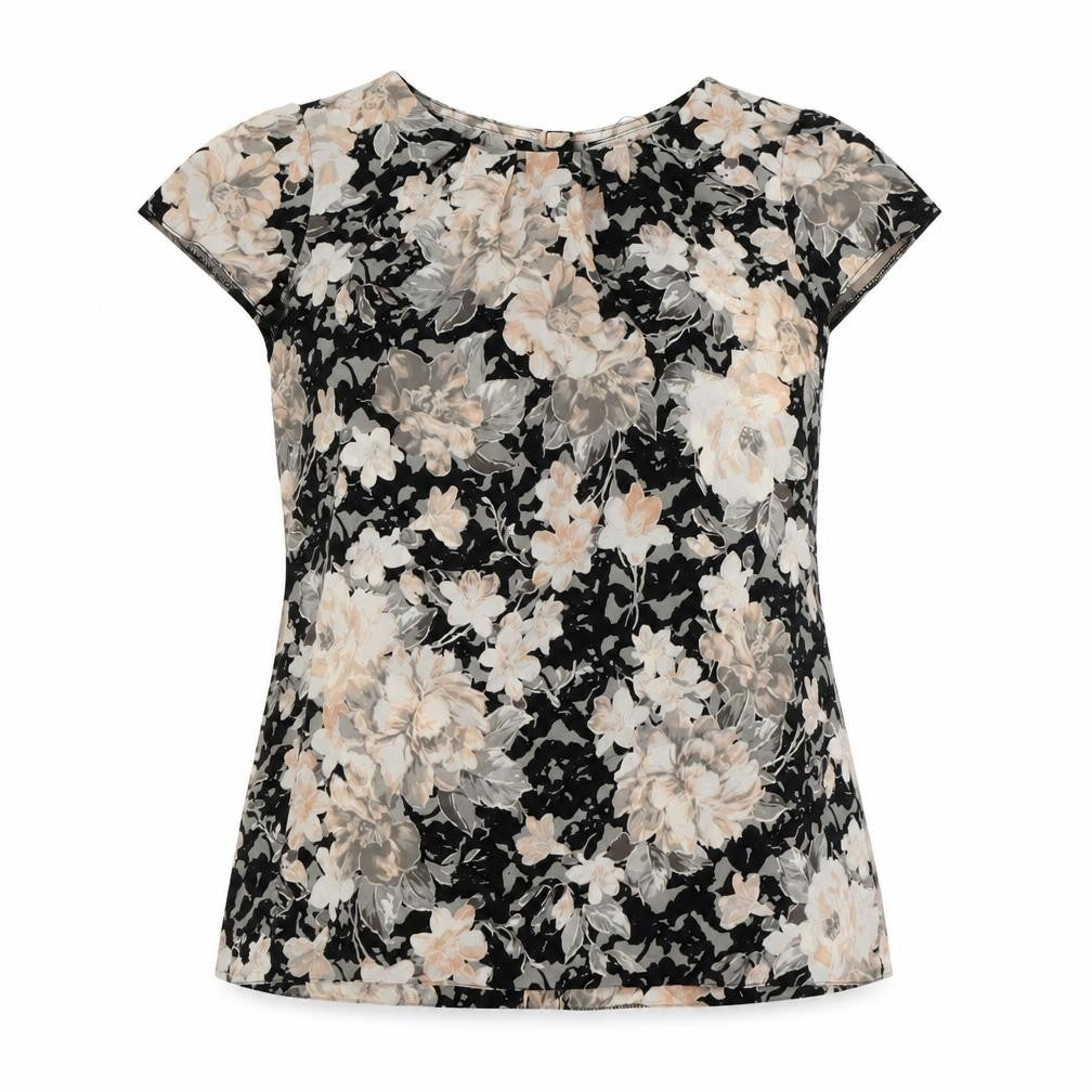 Dorothy Perkins Womens Black Floral Polyester Basic Button-Up Size 12 Boat Neck