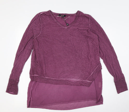 Yest Womens Purple Polyester Basic Button-Up Size 10 V-Neck