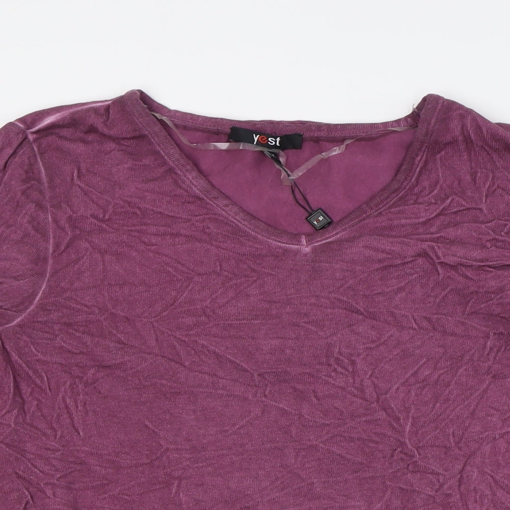 Yest Womens Purple Polyester Basic Button-Up Size 10 V-Neck