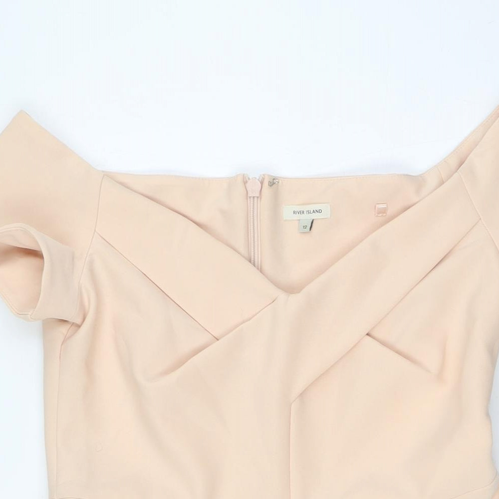 River Island Womens Orange Polyester A-Line Size 12 Off the Shoulder Zip