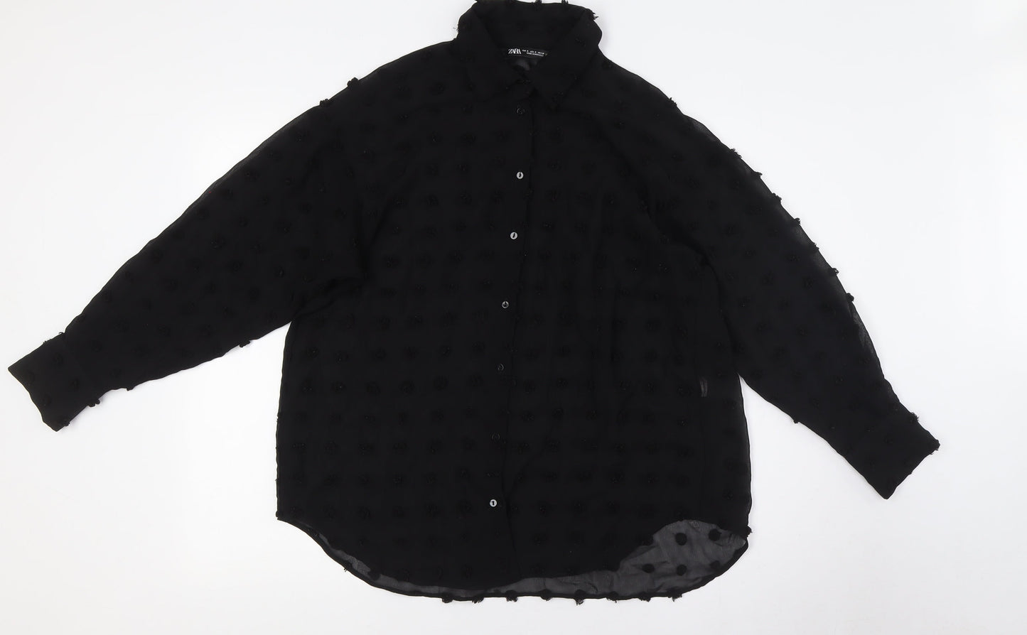 Zara Womens Black Polyester Basic Button-Up Size S Collared