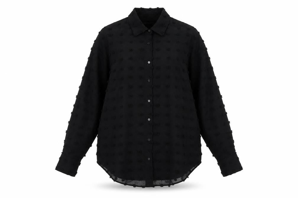 Zara Womens Black Polyester Basic Button-Up Size S Collared