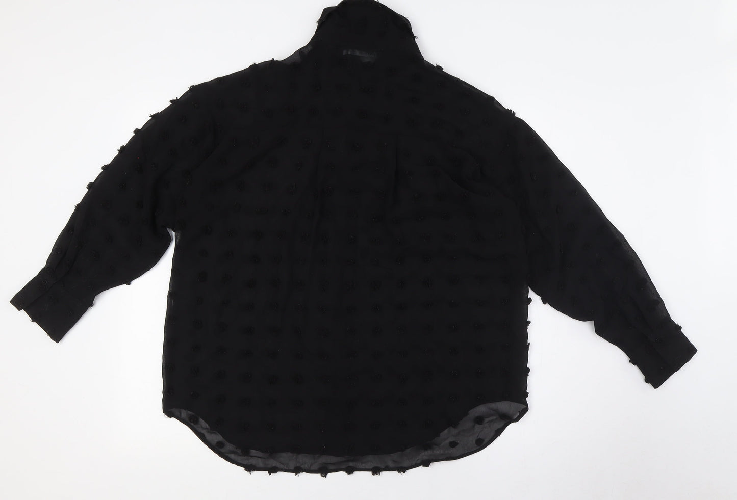 Zara Womens Black Polyester Basic Button-Up Size S Collared