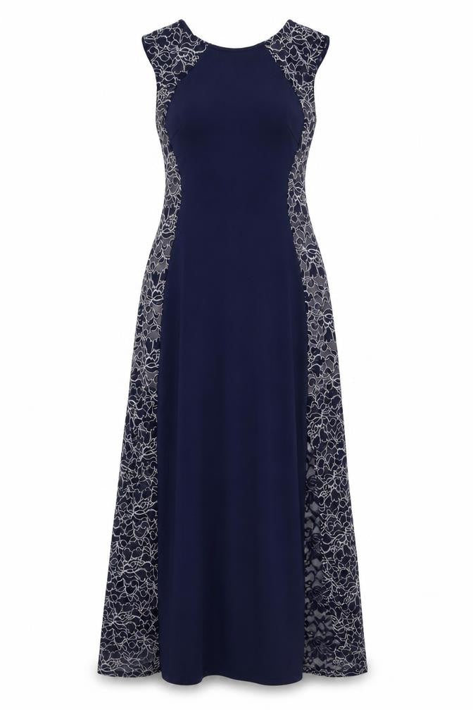Lipsy Womens Blue Polyester A-Line Size 10 Round Neck Zip - Lace Panels