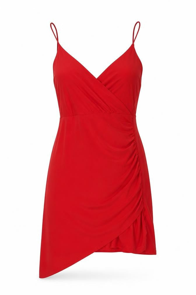 PRETTYLITTLETHING Womens Red Polyester A-Line Size 8 Scoop Neck - Wrap Effect