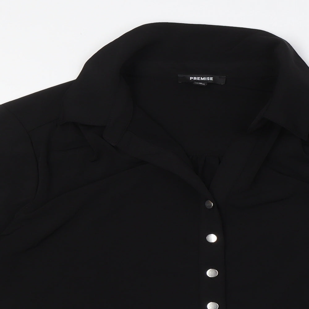 Premise Womens Black Polyester Basic Button-Up Size M Collared