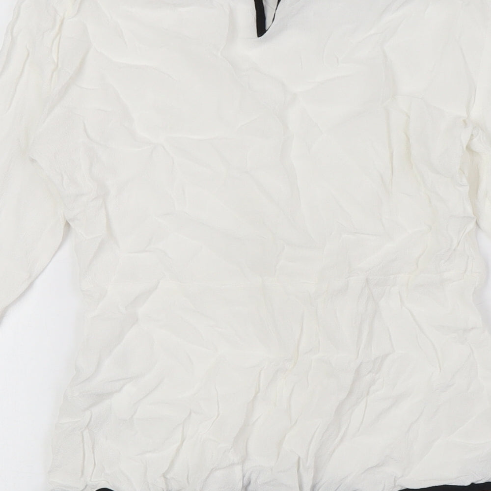 Zara Womens White Viscose Basic Button-Up Size S Round Neck - Knot Front