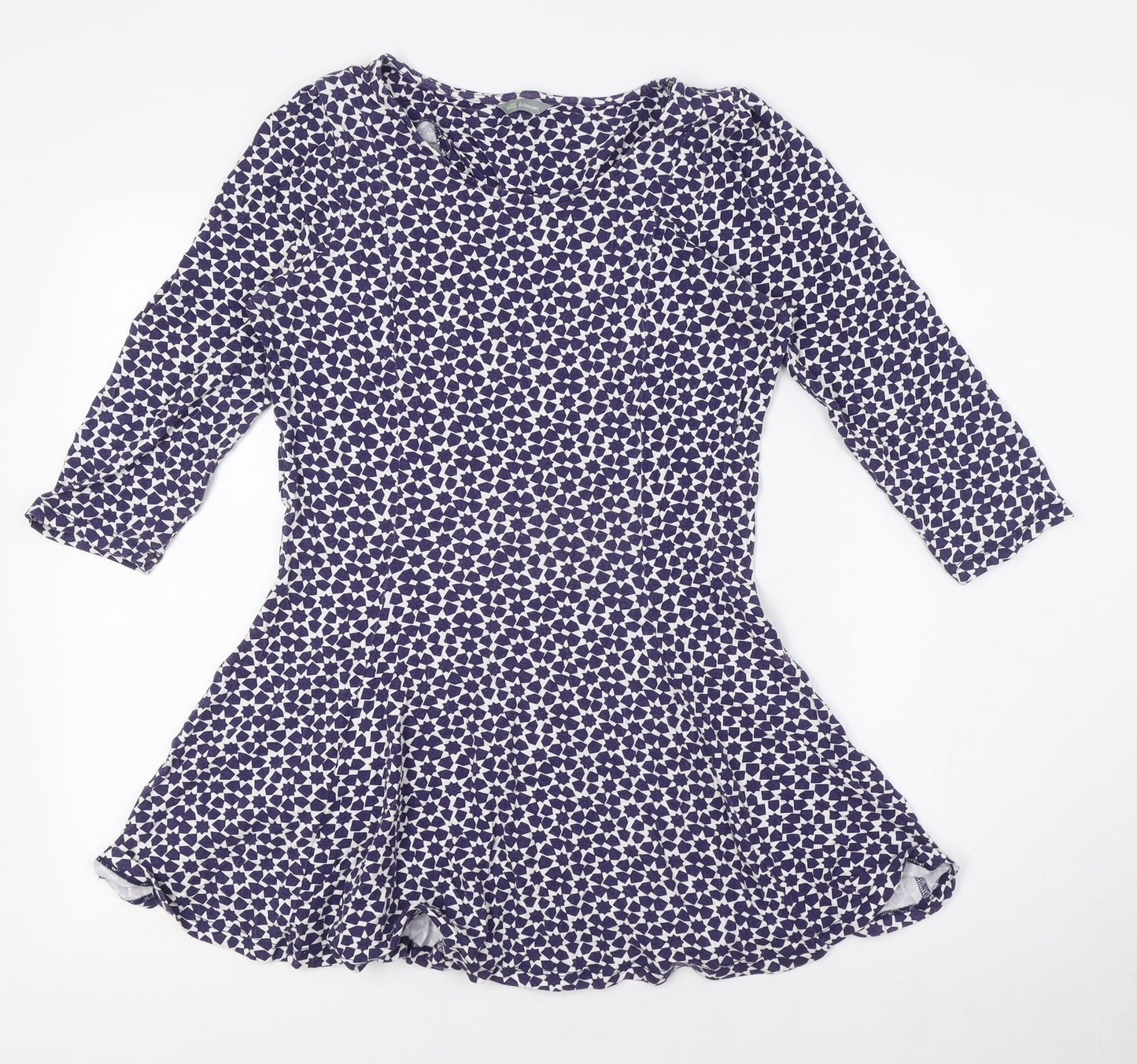 Marks and Spencer Womens Blue Viscose A-Line Size 12 Round Neck - Stars