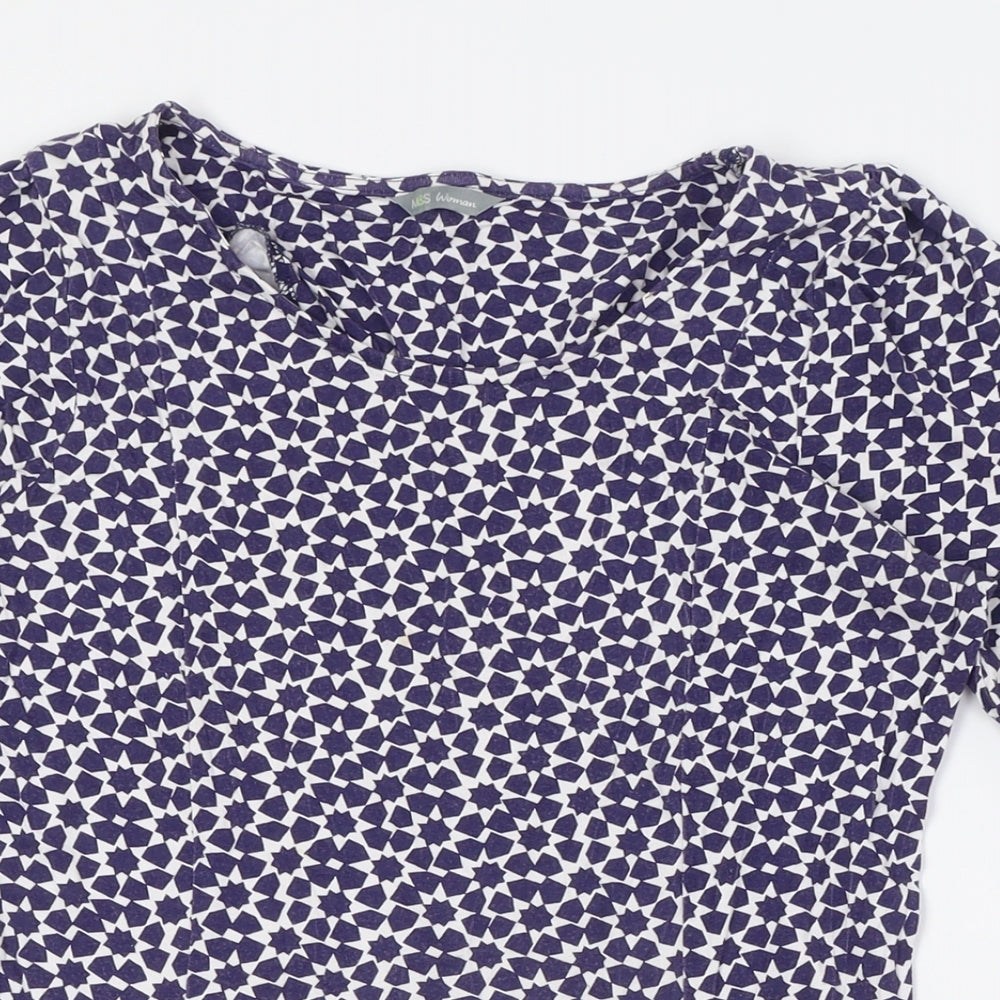 Marks and Spencer Womens Blue Viscose A-Line Size 12 Round Neck - Stars