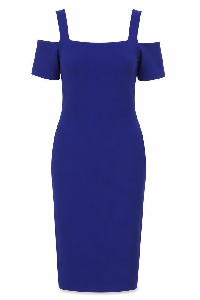 Miss Selfridge Womens Blue Polyester A-Line Size 8 Scoop Neck - Cold Shoulder
